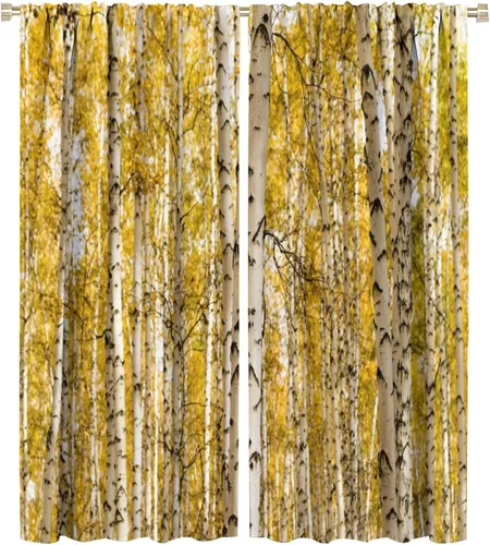 Vista 60 de Cortina opaca de bosque de verano, diseño de ramas de bosque, con bolsillo para barra, cortinas farbic con bolsillo para barra, comedor, cafetería