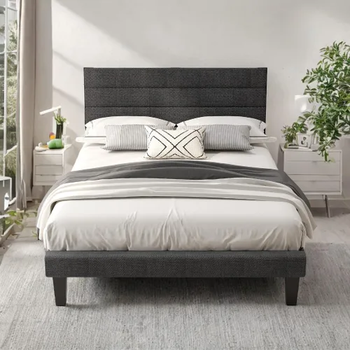 Vista 17 de VINGLI Base de cama individual para niños, cama de plataforma tapizada Boucle con cabecera ajustable, soporte de listones de madera resistente, cama