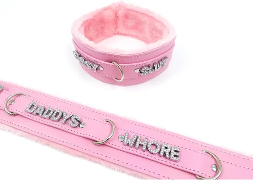 Vista 8 de paloli Pink Choker Necklace for Women Leather Collar Fluffy Punk Leash Neck Choker Gothic Cosplay Sexy Jewelries