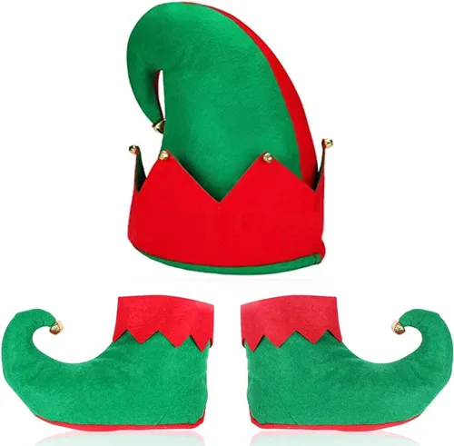 Vista 6 de IBTOM CASTLE Disfraces de elfo para niños, vestido de tul y sombrero verde para niña, ayudante de Papá Noel, sesión de fotos de Navidad