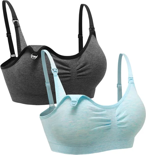 Vista 19 de Suekaphin - Paquete de 2 piezas, brasier de maternidad para lactancia durante el embarazo, cómodo para dormir con extensores 2negro
