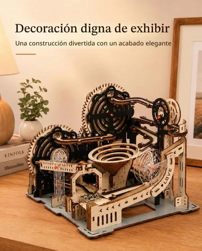 Vista 5 de Rompecabezas de madera 3D para adultos, kit eléctrico de modelo de carrera de canicas con embudo en espiral, movimiento impulsado por engranajes