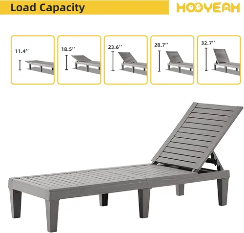 Vista 5 de HOOYEAH Tumbona para exteriores, 4 piezas, silla de piscina ajustable con respaldo de 5 posiciones, tumbonas impermeables, silla duradera para Gris