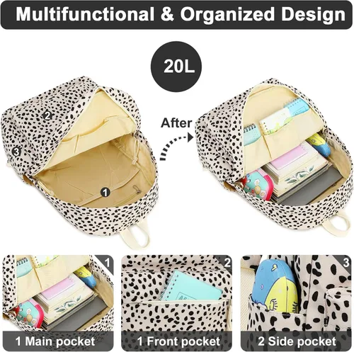 Vista 4 de Mochila escolar para adolescentes, mochila grande de pana ligera, para niñas, niños, casual, escuela secundaria, universidad, Leopardo-albaricoque