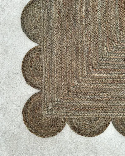 Vista 3 de Alfombra de Área de Yute Festoneada Alfombra de Yute Boho Alfombra Costera Festoneada, Gris Pardo Oscuro 2'x3' Gris topo oscuro