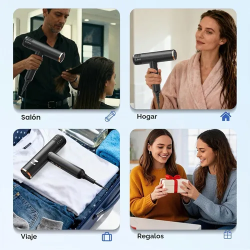 Vista 8 de Nicebay - Secador de pelo iónico con difusor, 1600 W de alta velocidad Negro y marrón