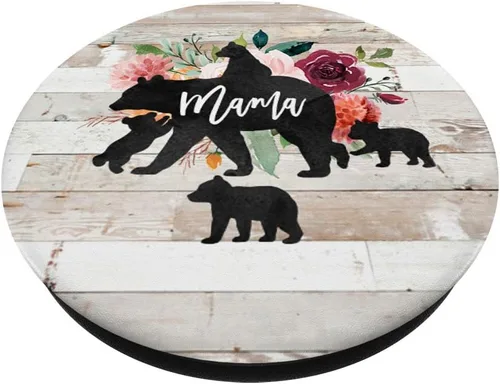 Vista 2 de Mama Bear Cuatro Cubitos de Bebé Rústico Barn Madera Boho Chic Floral - PopSockets Grip y Stand para Teléfonos y Tabletas