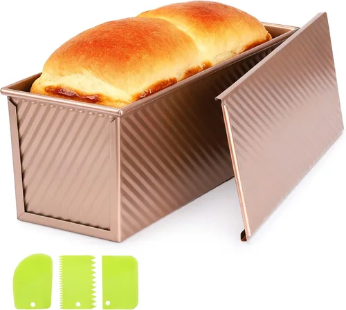 Vista 17 de Beasea Pullman - Molde para pan con tapa, paquete de 2 moldes pequeños antiadherentes para pan de 0.5 lb, acero al carbono, mini caja para pan Negro