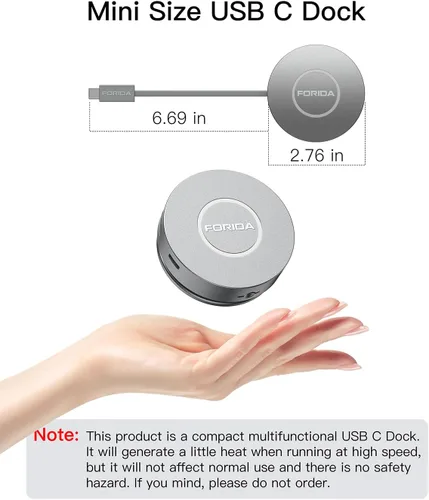 Vista 7 de Estación de acoplamiento Micro USB C Dual HDMI Monitor FORIDA USB C a USB Hub con 1 Gbps Ethernet 100W Power Delivery Lector de tarjetas Micro SD