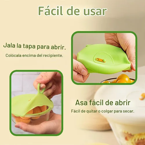 Vista 5 de Tapas elásticas de silicona para almacenamiento de alimentos, tapas reutilizables elásticas y selladas con pestaña de extracción fácil de abrir e