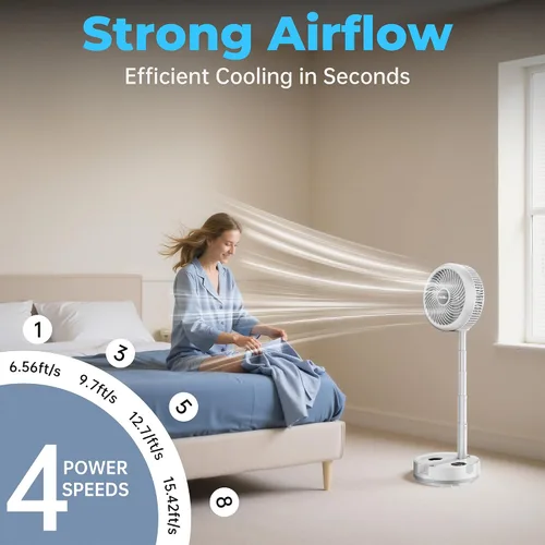 Vista 4 de Ventilador de viaje portátil de 40000 mAh, ventilador plegable recargable, funcionamiento de 106 horas, ventilador oscilante de pie de 8 Blanco