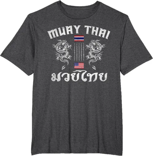 Vista 22 de Camiseta de equipo de entrenamiento de boxeo Muay Thai con bandera estadounidense de Tailandia, Negro, S