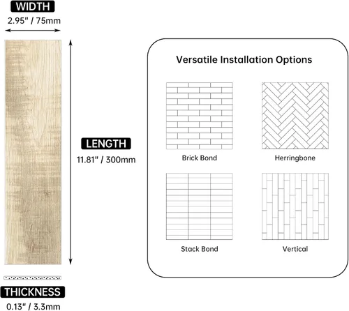 Vista 2 de W&S - 24 azulejos de vinilo de madera envejecida beige para despegar y pegar, azulejos de aspecto de madera para caravana, sala de estar, pared