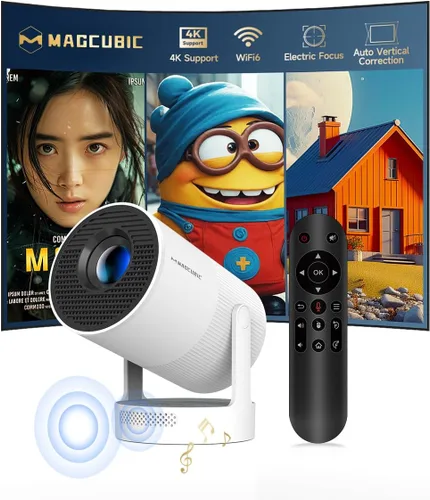 Vista 8 de Magcubic Mini Proyector 4K de Soporte, Proyector Portátil con WiFi 6 y Bluetooth 5.4, Altavoz de Base de Sonido de 5W, Proyector Inteligente