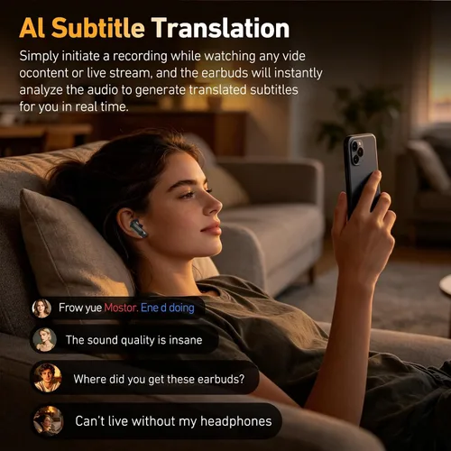 Vista 6 de NE72 - Auriculares de traducción AI en tiempo real, 165 idiomas traductor de auriculares, auriculares inalámbricos Bluetooth 6.0 con pantalla táctil