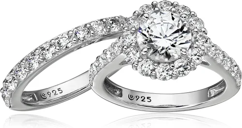 Vista 5 de Tienda Collection Platinum Yellow Gold or Rose Gold Plated Sterling Silver Infinite Elements Cubic Zirconia Flower Halo Ring