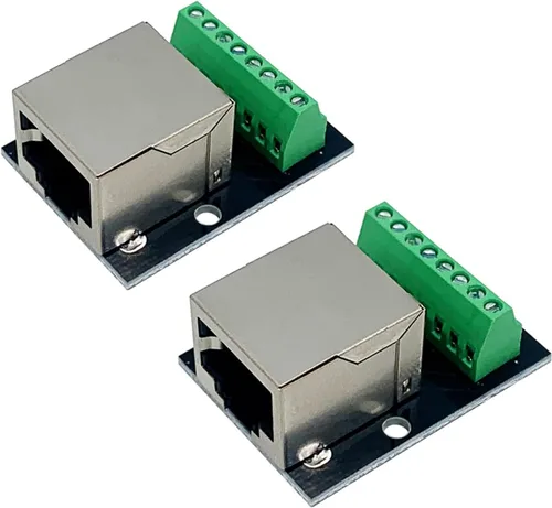 Vista 8 de 2 unids RJ45 Ethernet Dual Hembra Terminal Breakout Board,0.138 in Paso 8Pin RJ45 Tornillo Conector Junta Adaptador Terminal de Red 3.5mm Standard