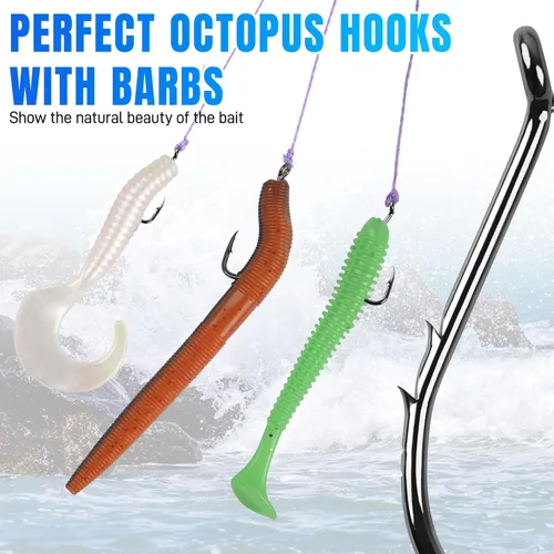 Vista 3 de Octopus Baitholder Fishing Hooks Sharp Barbed Beak Fish Hooks Circle Hook High Carbon Steel Extra Sharp Closed Eye J Hook Size: 8# - 6/0#