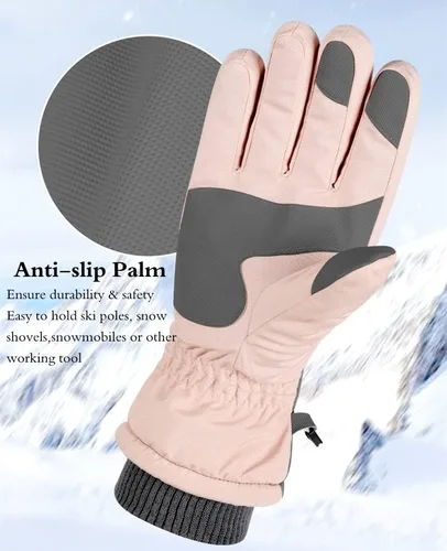 Vista 5 de JJZS Guantes de nieve de esquí de invierno para hombres, mujeres, jóvenes Guantes de calentamiento de manos impermeables para pantalla táctil