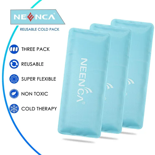Vista 3 de NEENCA Paquete de hielo reutilizable (3 paquetes de 4 x 9 pulgadas), paquetes de gel suave al tacto para terapia de calor y frío. Paquetes de hielo