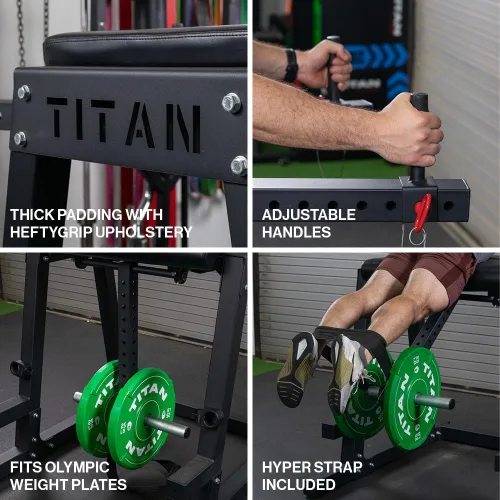 Vista 4 de Titan Fitness H-PND, máquina de hiperextensiones inversas para la parte inferior del cuerpo, clasificada 700 libras, máquina especializada