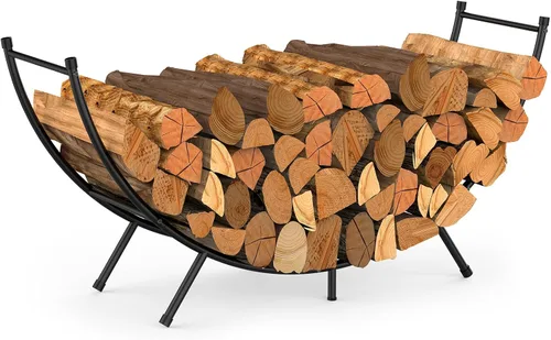 Vista 9 de NANANARDOSO Estante curvado para leña, soporte de troncos de chimenea de metal con recubrimiento de polvo de 24 pulgadas para almacenamiento