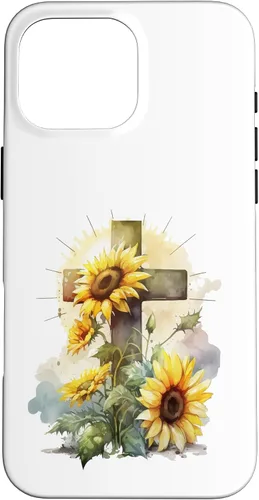 Vista 19 de Faith Christian Cross Watercolor Sunflower Flowers Case for iPhone 17