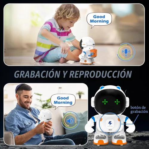Vista 3 de KaeKid Robots astronautas para niños, robótico parlante inteligente con sensor táctil, control de voz, reconocimiento de voz, cantar, bailar Azul