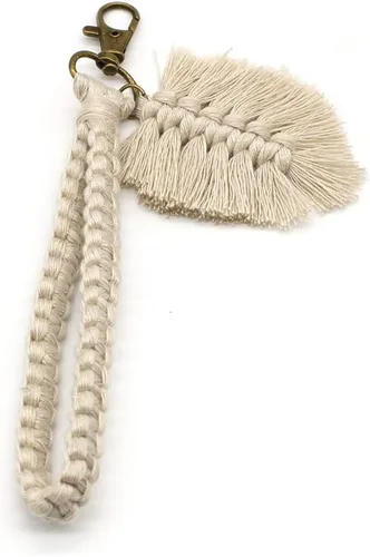 Vista 6 de Correa de muñeca bohemia de macramé, cordón para teléfono celular con 2 pestañas de sujeción, pulsera hecha a mano para niñas
