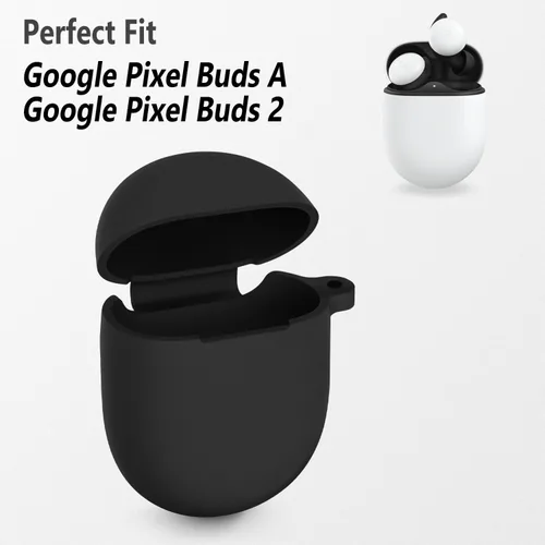 Vista 2 de Geiomoo Funda de silicona compatible con Google Pixel Buds Serie A, Google Pixel Buds 2, funda protectora con mosquetón (negro)