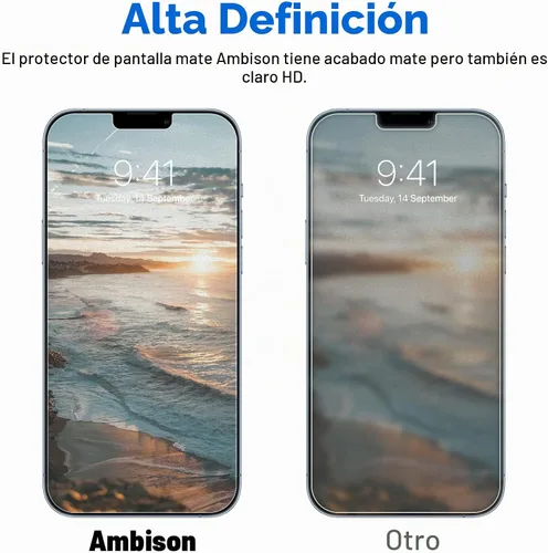 Vista 5 de [Paquete de 2] Ambison Protector de Pantalla de Vidrio Mate Diseñado para iPhone 16e/iPhone 14/iPhone 13/13 Pro, Marco de Instalación/Sin