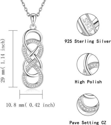 Vista 5 de APOTIE Collar de infinito celta para mujer, plata de ley 925 con circonita cúbica, colgante infinito, joyería eterna, regalos para mujeres, novia