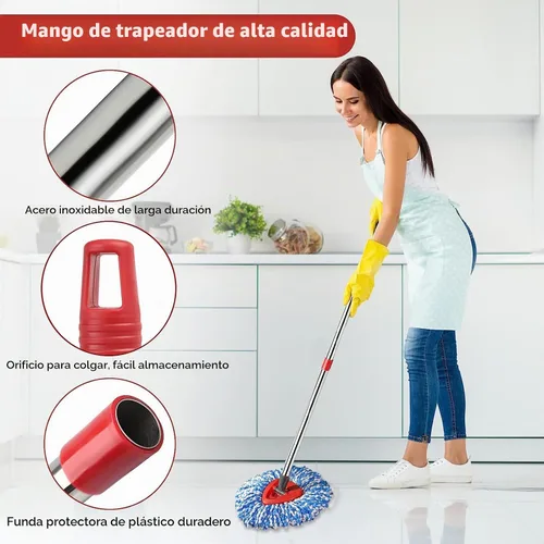 Vista 4 de Juego de trapeador giratorio compatible con el sistema O Cedar Rinse Clean de 2 tanques, incluye 2 cabezales de repuesto azules, 1 base, 1 mango