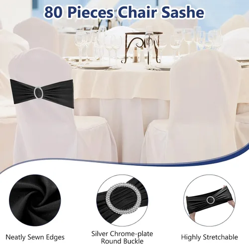 Vista 4 de Tegeme Funda elástica para silla de 80 piezas, color negro, plateado