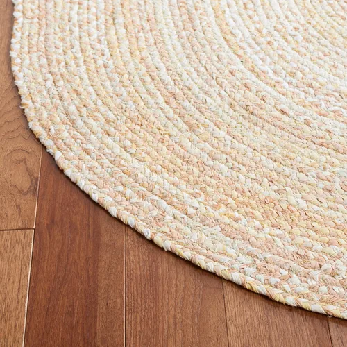 Vista 3 de SAFAVIEH Alfombra trenzada de la colección – Alfombra redonda de 3 pies, color beige con detalles rosados, algodón hecho a mano, estilo cabaña