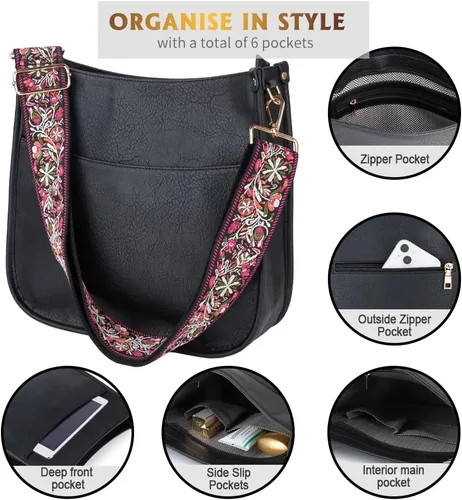 Vista 3 de Viva Terry - Bolsa bandolera de cuero vegano, moderna, con correa ajustable
