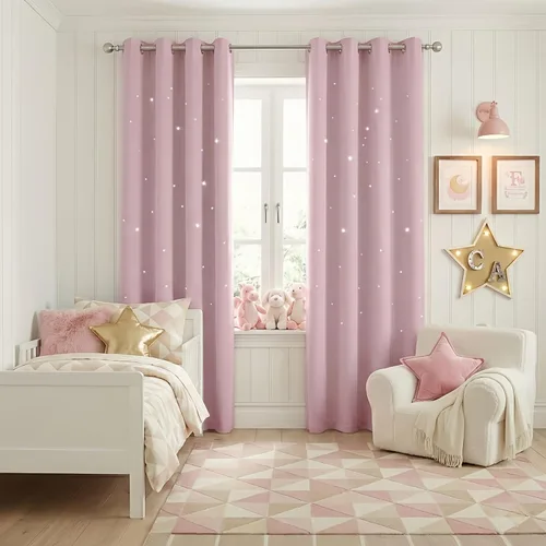 Vista 57 de NICETOWN - Cortinas de oscurecimiento de habitación con estrellas en rosa bebé, de 45 pulgadas de largo para dormitorio de niñas, cortinas