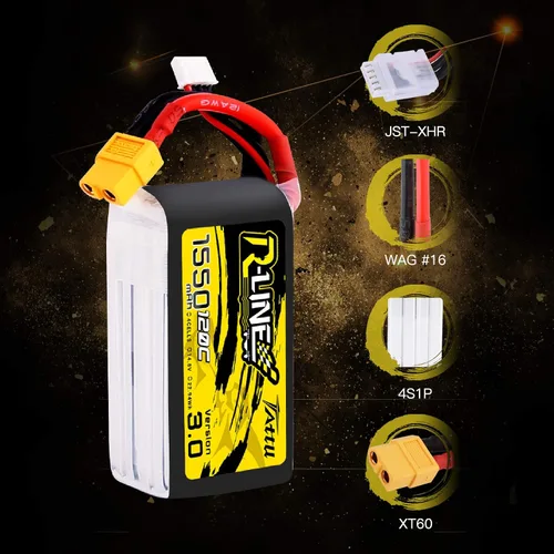 Vista 4 de TATTU R-Line 14.8V 1550mAh 4S 120C Batería Lipo con enchufe XT60 para FPV Racing Drones