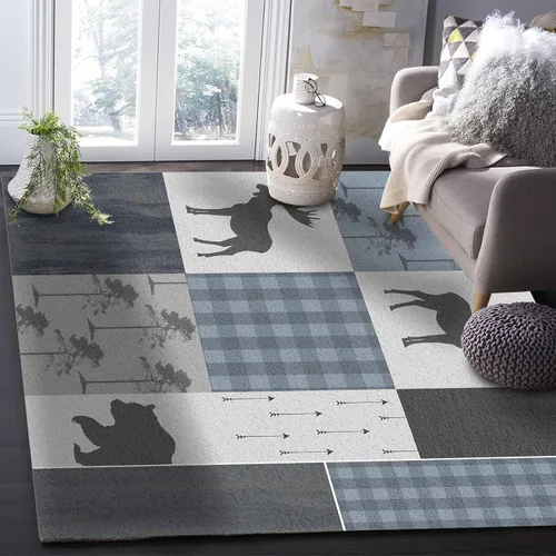Vista 3 de Large Rectangular Area Rugs 2.7' x 5' Living Room, Retro Countryside Bear Moose Woods Durable Non Slip Rug Carpet Floor Mat for Bedroom Bedside
