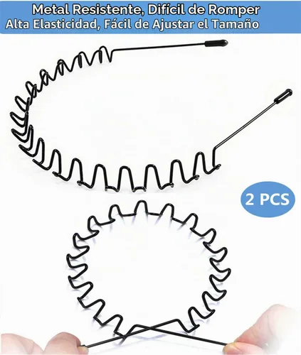 Vista 2 de bodbop XINGZHE Diadema de metal para el cabello, unisex, elástica, antideslizante, ondulada, para deportes, moda, 2 unidades Negro