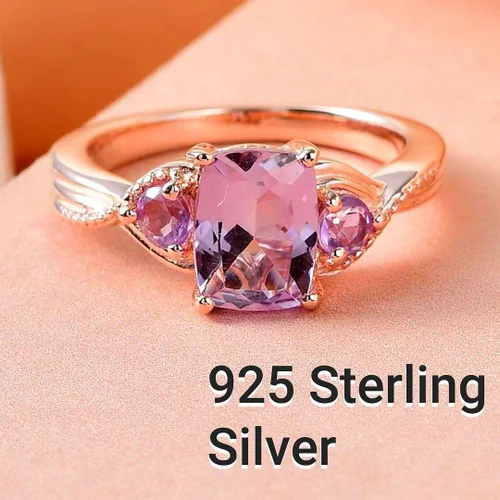 Vista 3 de Shop LC Purple Amethyst Promise Engagement Rings for Women 14K Rose Gold Plated 925 Sterling Silver Bride Amethyst Ring Birthday Gifts for Women