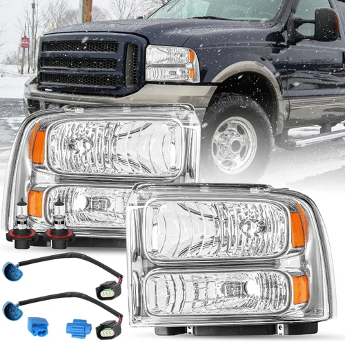 Vista 9 de SOCKIR - Juego de faros compatible con Ford F250 F350 F450 F550 Super Duty 1999-2004 / Ford Excursion 2000-2004, carcasa negra, reflector