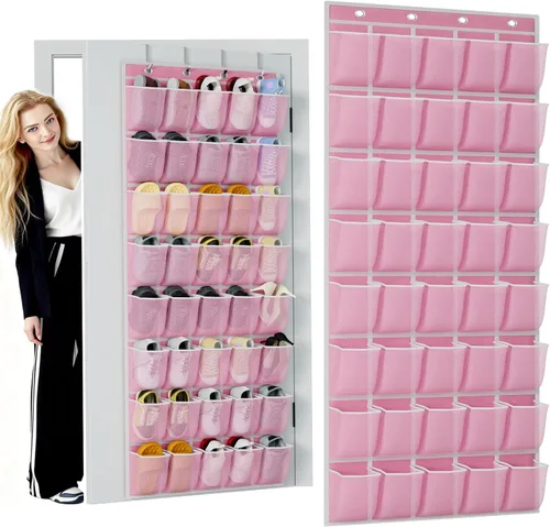 Vista 16 de homyfort Organizador de zapatos sobre la puerta, 24 bolsillos grandes de malla transpirable, estante colgante para zapatos que ahorra espacio