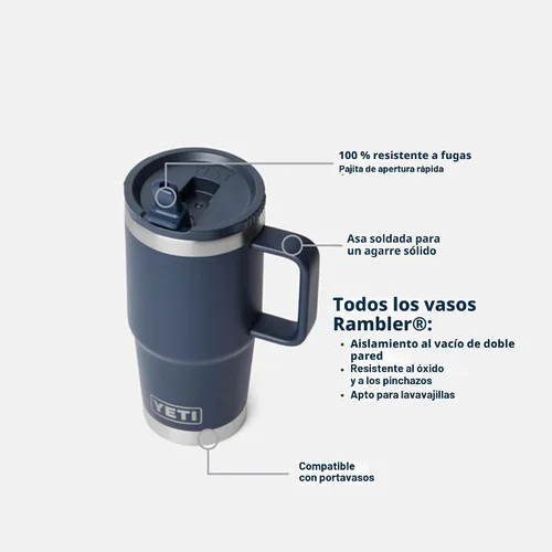 Vista 2 de YETI Rambler - Taza de viaje de 20 onzas con tapa abatible con popote, acero inoxidable, aislada al vacío, a prueba de fugas, apta para portavasos