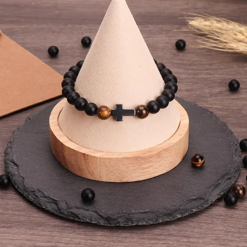Vista 5 de Pulsera de piedra natural para hombres, hijo, papá, abuelo, papá, marido, tío, niños, hermano, sobrino. Recupérate pronto, jubilación, regreso a