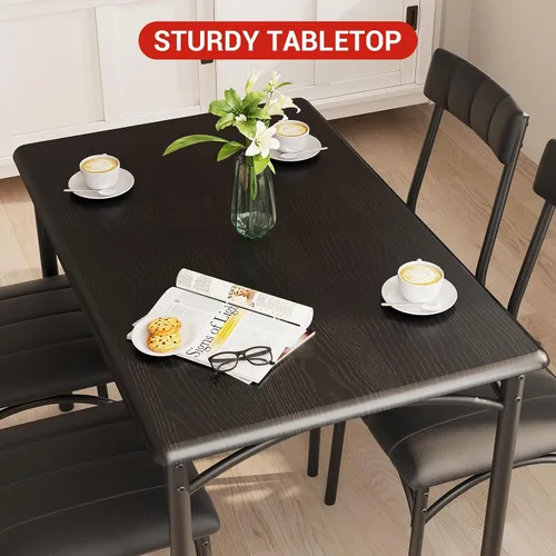 Vista 5 de Takywep Juego de mesa de comedor para 4 para espacios pequeños, mesa de cocina con 4 sillas tapizadas, marco moderno de madera y metal para Negro