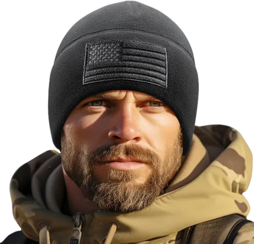Vista 2 de Gorra de reloj de forro polar con bandera estadounidense, gorro táctico militar para múltiples estaciones de Estados Unidos, gorro cálido de invierno