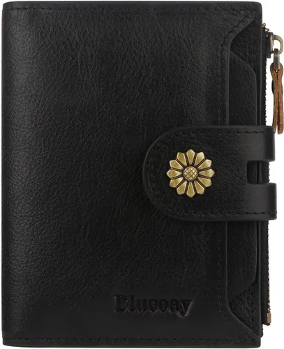 Vista 28 de Billetera para mujeres, billetera de cuero plegable de dos pliegues para mujeres con bloqueo RFID, compacta, tarjetero pequeño con ventana