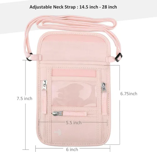 Vista 2 de WALNEW Cartera de viaje para pasaporte para mujeres y hombres, bloqueo RFID, cartera delgada de viaje con correa de cordón para el cuello