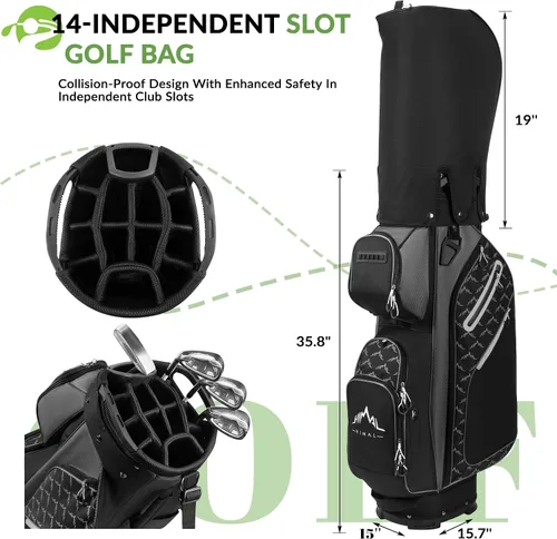 Vista 2 de UNIHIMAL Bolsa de carrito de golf de 14 vías con parte superior divisora de longitud completa y múltiples bolsillos, bolsa de golf para hombres